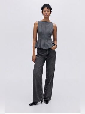 H&M Wide Leg High Waist Jeans US 4 Gray Wash Full Length NWT